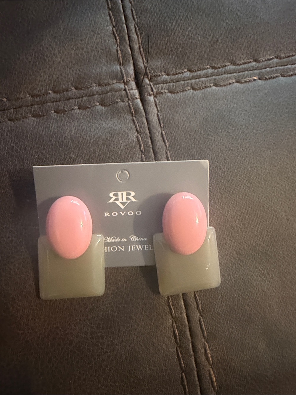 OVO Pink Oval and Gray Square Statement Earrings